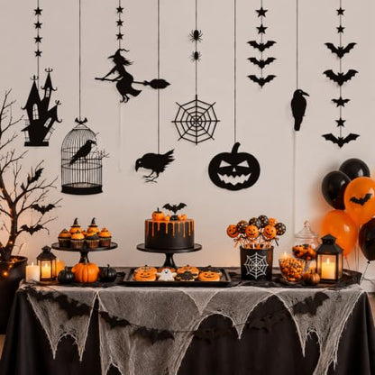 Halloween Witch Party Decorations Black Hanging Banner Garland Decorations
