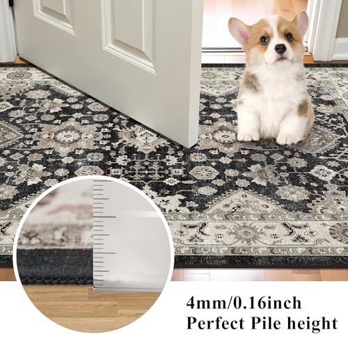 Black Entryway 2x4 Runner Rug: Runners for Kitchen Washable Non-Slip Soft - color: Black, size: 2' x 4' (Rectangular)