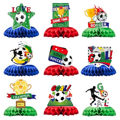 Soccer Honeycomb Centerpieces - 9PCS Soccer Party Decorations, Soccer Game Party Supplies Table Decor for Birthday, 2026 International Soccer Match - style: Soccer