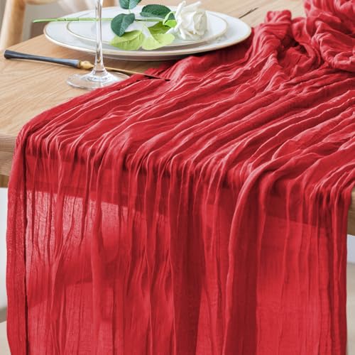 Cheesecloth Table Runner 10FT Red Boho Gauze Rustic Sheer Runners - color: Red, size: 1 Pack