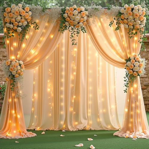 10 x 10ft Dark Champagne Backdrop Curtains with Lights String - color: Dark Champagne, size: W5' x H10'(2 panels)
