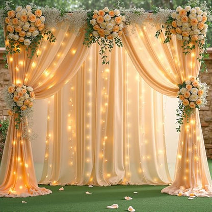 10 x 10ft Dark Champagne Backdrop Curtains with Lights String - color: Dark Champagne, size: W5' x H10'(2 panels)