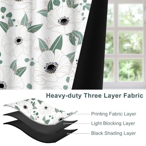 White Floral Blackout Curtains for Bedroom, 84 Inches Long 2 Panels Set - color: Floral-f