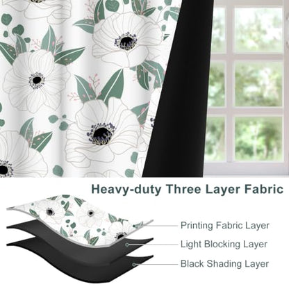 White Floral Blackout Curtains for Bedroom, 84 Inches Long 2 Panels Set - color: Floral-f