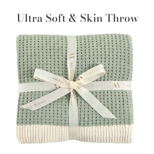 Amélie Home Chenille Throw Blanket, Soft Cozy Waffle Throw for Couch & Sofa, Warm Yet Lightweight, Breathable All-Season Throws for Women Men, Housewarming, Birthdays, 50"x60", Green - color: Sage Green, size: Chenille Waffle Knit(50" x 60")