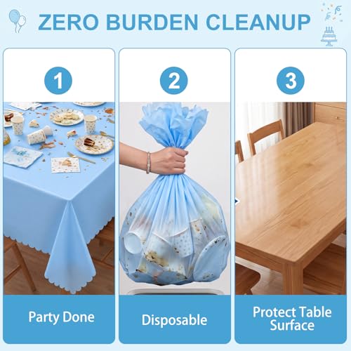 NatNarr 3 Pcs Light Blue Tablecloth, Scalloped Baby Blue Table Cloths - color: Light Blue, size: 3 Pack