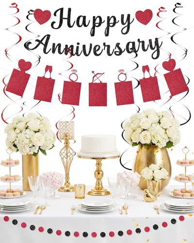 Happy Anniversary Decorations Black Red Party Decoration Set