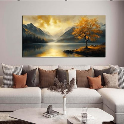 Ouzzlie Scenery Canvas Art Gold Picture for Office - color: Yellow, size: 48"L x 24"W