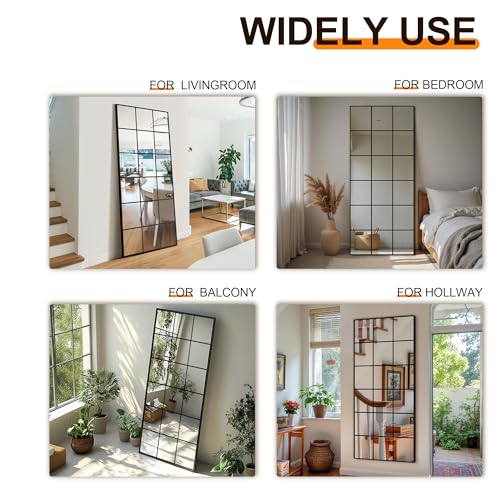Delma Window Pane Full Length Mirror, 30"x70" Large Window Mirror, Black - size: 70"L x 30"W