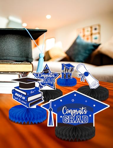 Graduation Table Decorations, Blue and Black Graduation Table Centerpieces - style: Blue Graduation
