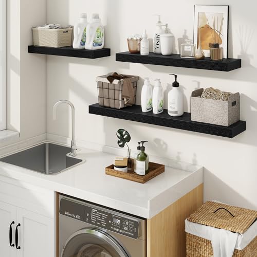 Floating Shelves for Wall, Wall Mounted Wood Shelves, Black, Set of 2, 16in - color: Black, size: 16"W x 6.5"D , 2 Pack