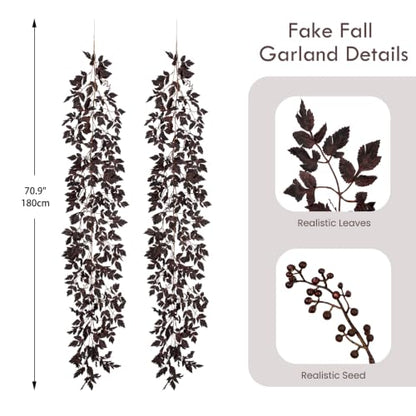 Hollyone 2 Pack Fall Garland 6FT Artificial Plum Cimicifuga Seeded Leaf Garlands Faux Purple Leaves Fall Foliage Autumn Garland for Mantle Fireplace Thanksgiving Halloween Home Indoor Outdoor Decor