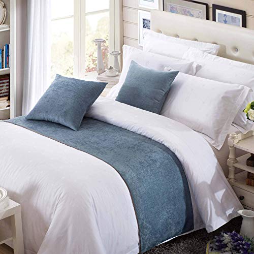 OSVINO Chenille Bed Runner Solid Breathable Modern Bedding Scarf Protection for Bedroom Hotel, Blue 260X50cm for 200cm Bed - color: Blue, size: Super King
