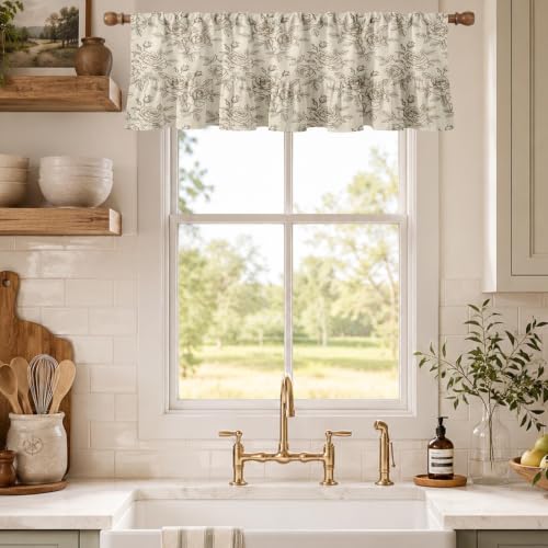 Emvency Valances for Windows Line Ruffle Hem 2 Pack 52x18 Inch Floral Rose - color: Rose Beige