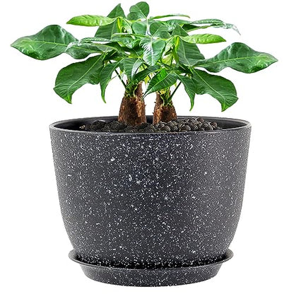 UOUZ 12inch Large Plant Pot, Modern Plastic Planter with High Driange Holes and Saucer for Indoor Outdoor Garden Plants and Flowers, Black Speckles - color: Black Speckles