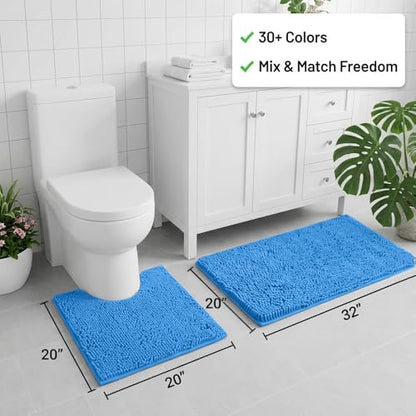 Bathroom Rugs Sets 2 Piece,Super Absorbent Chenille Bath Mats and U-Shaped Toilet Rug,Strong PVC Non Slip Backing,Microfiber Washable Dry Quickly Bath Mats for Bathroom(20"x32"+20"x20"U, Calm Blue) - color: Calm Blue