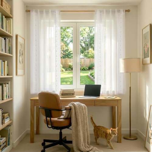 jinchan Floral Linen Curtains, Back Tab 54x63 Inch, 2 Panels White - color: S | Off White, size: 54"W x 63"L (Pack of 2)