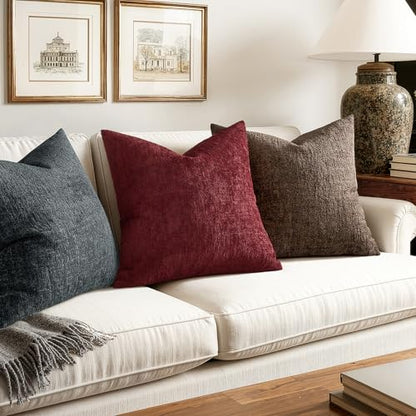MIULEE Christmas Couch Pillow Covers Textured Chenille 18x18 Burgundy - color: Burgundy, size: 18" x 18" (Pack of 2)