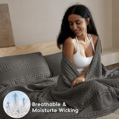 PHF Lightweight 100% Cotton Waffle Throw Blanket for Couch, Charcoal Grey - color: 13 Charcoal Grey, size: Throw(50"x60")