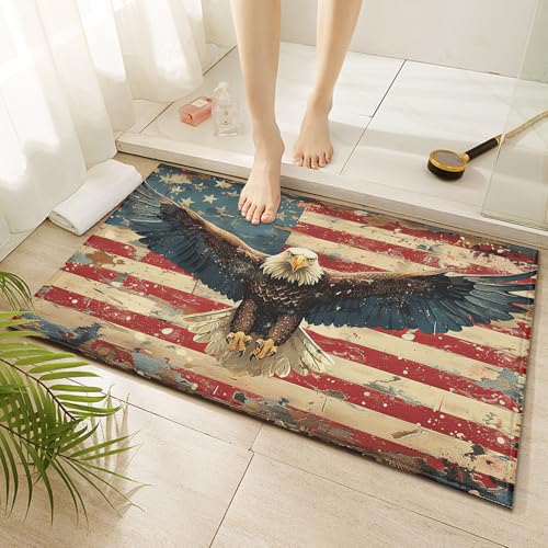 Vintage American Flag Bald Eagle Indoor Door Mat Non-Slip Doormat Washable Decorative Mat Rug for Outdoor Entryway Kitchen Bathroom 17x30 Inch - color: Vintage American Flag Eagle