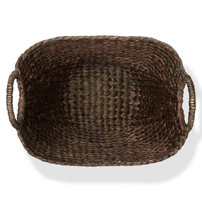 Casafield Large Laundry Boat Basket with Handles - Espresso, Woven Water Hyacinth Multipurpose Storage Organizer for Throw Blankets, Bathroom, Bedroom, Living Room