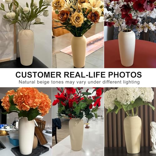 Tall Ceramic Vase 12 Inch Neutral Textured Vase,Cream Vase for Home Decor - size: 12 Inch-tall-cream