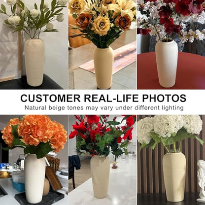 Tall Ceramic Vase 12 Inch Neutral Textured Vase,Cream Vase for Home Decor - size: 12 Inch-tall-cream