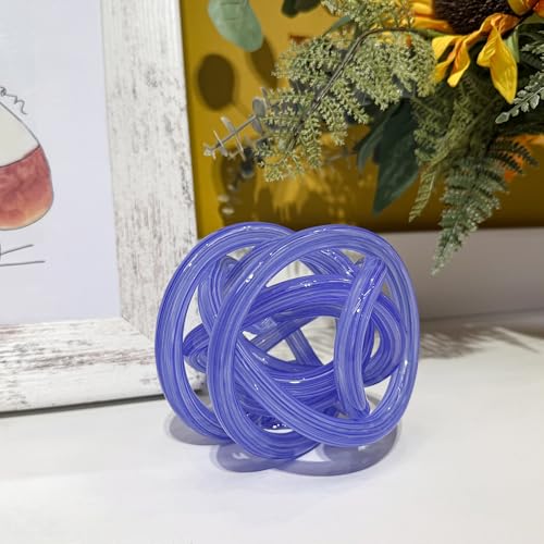 Glass Knot Teal Decor Ball - 5 Inch Hand Blown Infinity Sculpture Orbit Home Decor Table Decoration Interio Art - color: Violet, size: 5-Inch Diameter