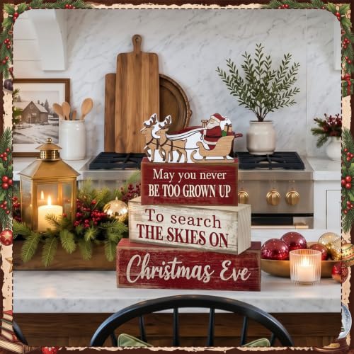 Moucuny 4 Pcs Christmas Table Decorations for Home Wooden Santa Sleigh Sign - style: Christmas Eve