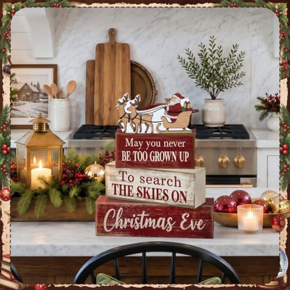Moucuny 4 Pcs Christmas Table Decorations for Home Wooden Santa Sleigh Sign - style: Christmas Eve