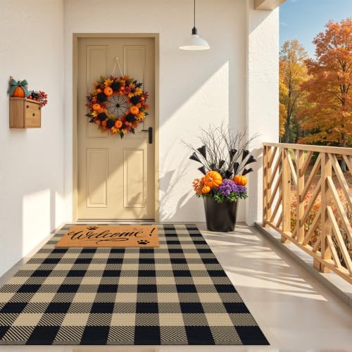 Outdoor Rugs, Brown and Black Area Rug Checkered 4’x 6’ - color: Brown & Black, size: 4' x 6' (Rectangular)