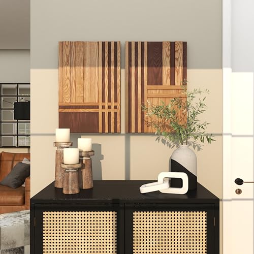 Deco 79 Wooden Geometric Home Wall Decor Carved Two-Toned Striped Wall Sculpture, Set of 2 Wall ArtW, 24" H, Brown - size: 15.8"L x 1.8"W