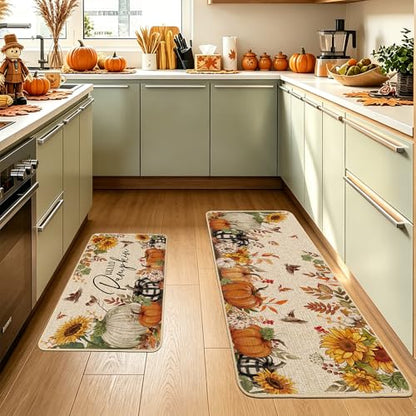 Baccessor Fall Pumpkin Kitchen Rugs Set of 2, 17x29 and 17x47 Inch - color: Fall Pumpkin
