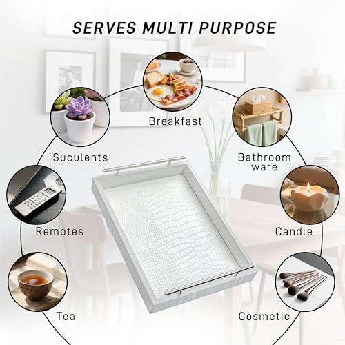 White Faux Leather Serving Tray, 16" x 12" Rectangular - color: Matte White
