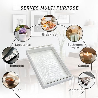 White Faux Leather Serving Tray, 16" x 12" Rectangular - color: Matte White