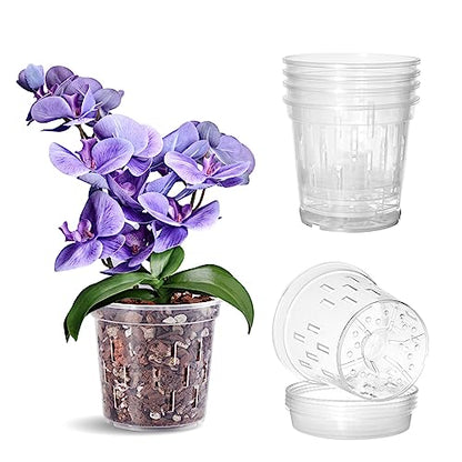 TRUEDAYS Orchid Pot with Saucers, 4 Pack 6 Inch Plant Pot with Drainage - size: 6Inch-4Pack with 4 Saucers