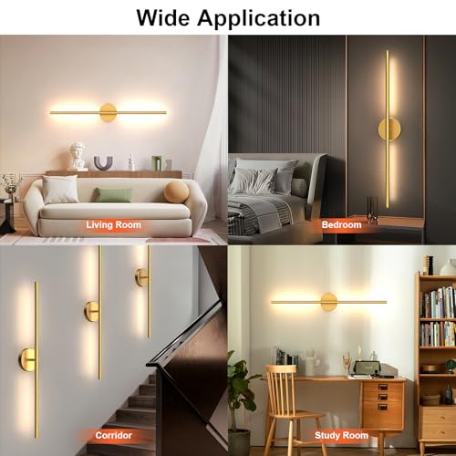 Tartek Battery Operated Wall Sconces Set of Two, Rechargeable Wall Lights with Remote Control, Dimmable 3000K-6000K LED Wall Lamp, 360°Rotate, Long Wireless Sconces for Living Room, Bedroom - color: Gold