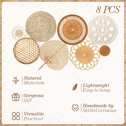 Tatuo 8 Set Boho Wall Basket Decor Woven Rattan Flat Baskets