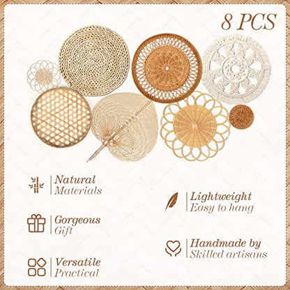 Tatuo 8 Set Boho Wall Basket Decor Woven Rattan Flat Baskets