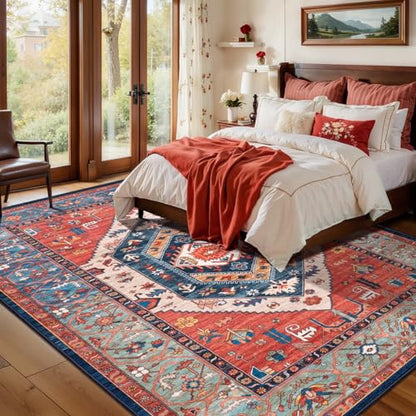 SERISSA 6x9 Washable Non Slip Boho Area Rug for Living Room，Rust - color: Rust/Multi, size: 6' x 9' (Rectangular)