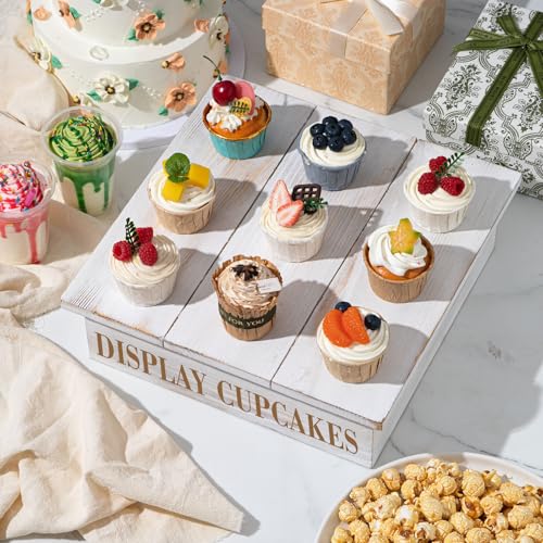 Lallisa Wooden Cake Stand Square Rustic Display Riser for Weddings,White - color: distressed white
