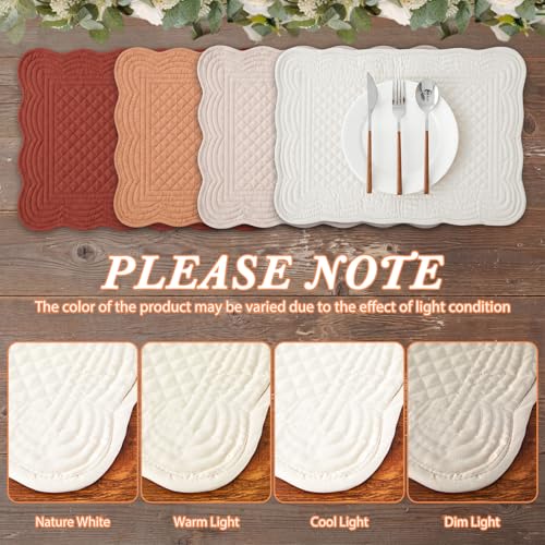 4 Pcs Quilted Placemats, Cotton Scalloped Fan Edge Boho Table Mat