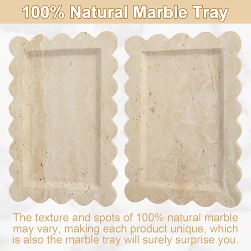 100% Marble Vanity Tray for Bathroom Counter, Kitchen, Coffee 11.8" - color: Travertino Romano