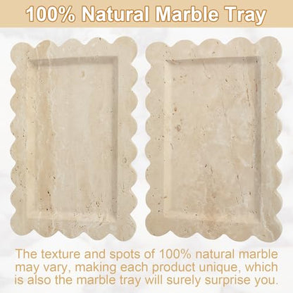 100% Marble Vanity Tray for Bathroom Counter, Kitchen, Coffee 11.8" - color: Travertino Romano