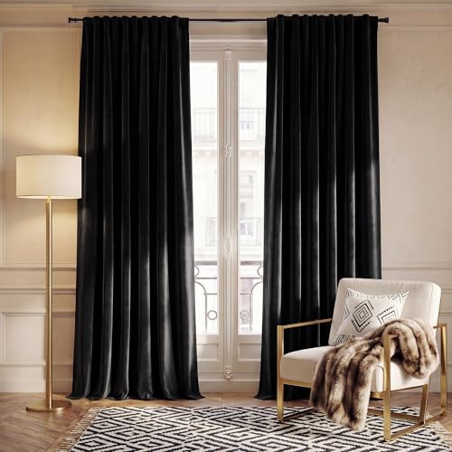 NICETOWN Black Out Velvet Curtains for Windows, 2 Panels, W52 x L108 - color: Black, size: 52"W x 108"L (Pack of 2)