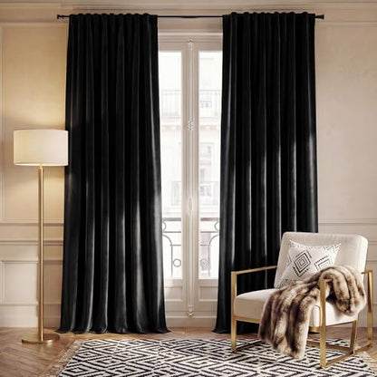 NICETOWN Blackout Black Velvet Curtains for Bedroom, W52 x L120, 2 Panels - color: Black, size: 52"W x 120"L (Pack of 2)