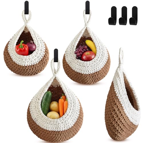 Honeydak 3 Hanging Baskets, Cream & Linen Brown, Classic Teardrop - color: Cream & Linen Brown, style: Classic Teardrop