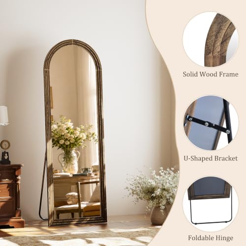 65"x22" Arched Full Length Mirror with Solid Wood Frame, Walnut - color: Walnut, size: 65"L x 22"W