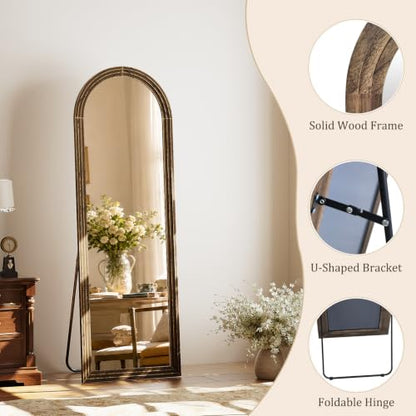 65"x22" Arched Full Length Mirror with Solid Wood Frame, Walnut - color: Walnut, size: 65"L x 22"W