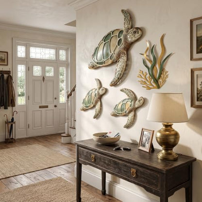 Tevqemi Large 3D Metal Sea Turtle Wall Art, 4-Piece Hand-Painted Wall Decor